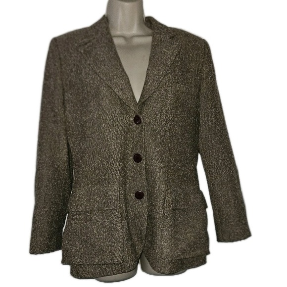 Giorgio Sant'Angelo Jackets & Blazers - Giorgio Sant'Angelo‎ Womens 10 Wool Blazer Jacket Brown Herringbone Office Siren